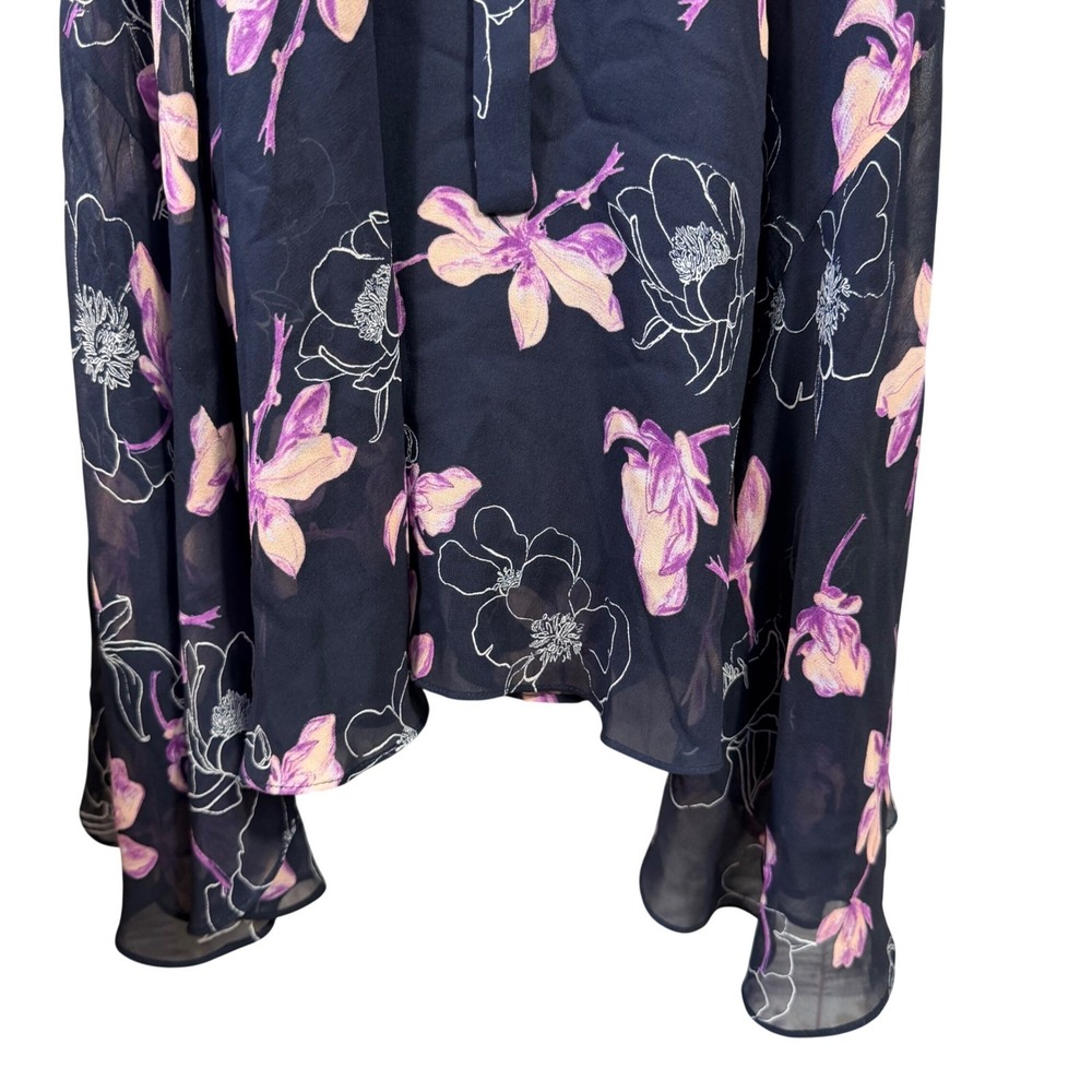 Club Monaco Silk Floral Handkerchief Hem Midi Dress Navy Blue Purple‎ Size 4 - Picture 4 of 15